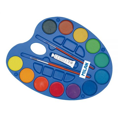Paleta 12 pastillas acuarelas Ø 45 mm con tubo bla