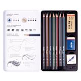 Estcuhe metálico 7 lápices de grafito (2H, H, HB, 