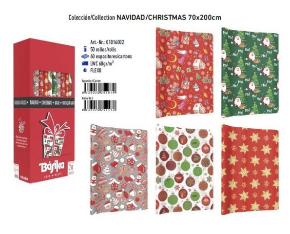 PAPEL REGALO ROLLO 70X200 CM NAVIDAD SURTIDO